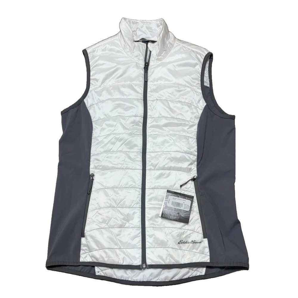 NWT Eddie Bauer Womens XL Stratify Hybrid Vest White Gray Stretch Outdoor
